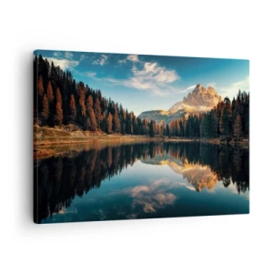Obraz na plátně - Horská krajina s jezerem a lesem - 70x50cm - Dvojitá krajina - Moderní nástěnná dekorace do obývacího pokoje a ložnice ARTTOR