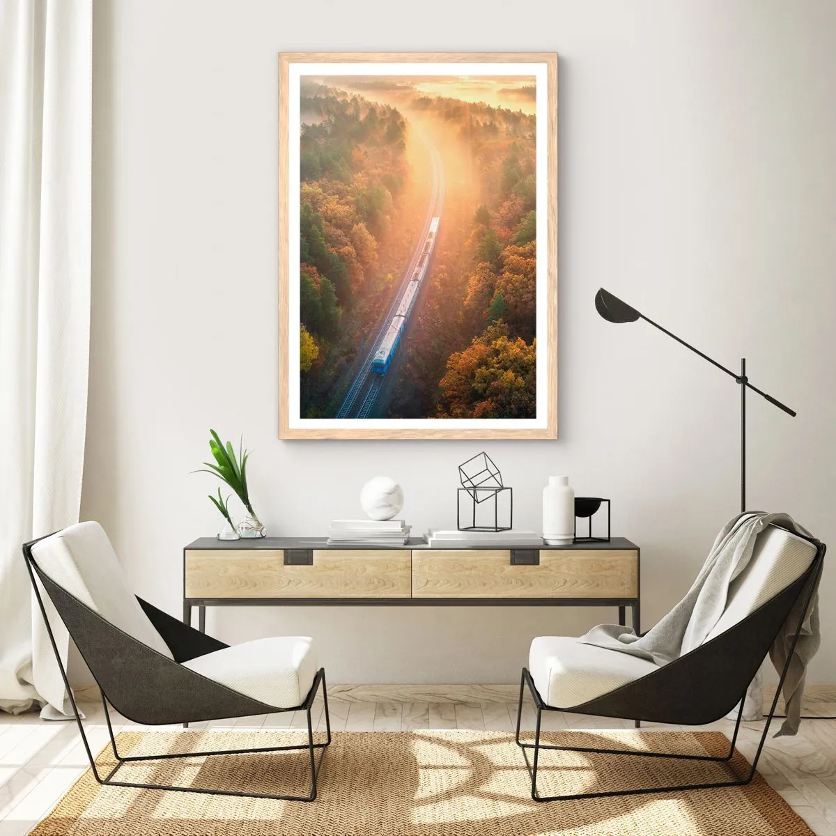 Plakát v rámu světlý dub - Podzimní cesta - 61x91 cm