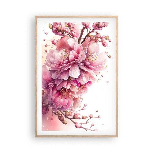 Plakát v rámu světlý dub - Květ kvetoucí třešně - 61x91 cm