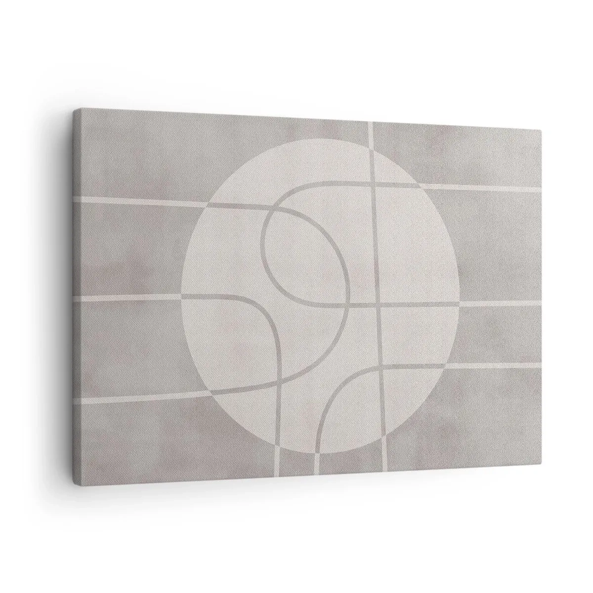 Obraz na plátně - Geometrický vzor v odstínech šedé a bílé - 70x50cm - Kruhově a přímo - Moderní nástěnná dekorace do obývacího pokoje a ložnice ARTTOR