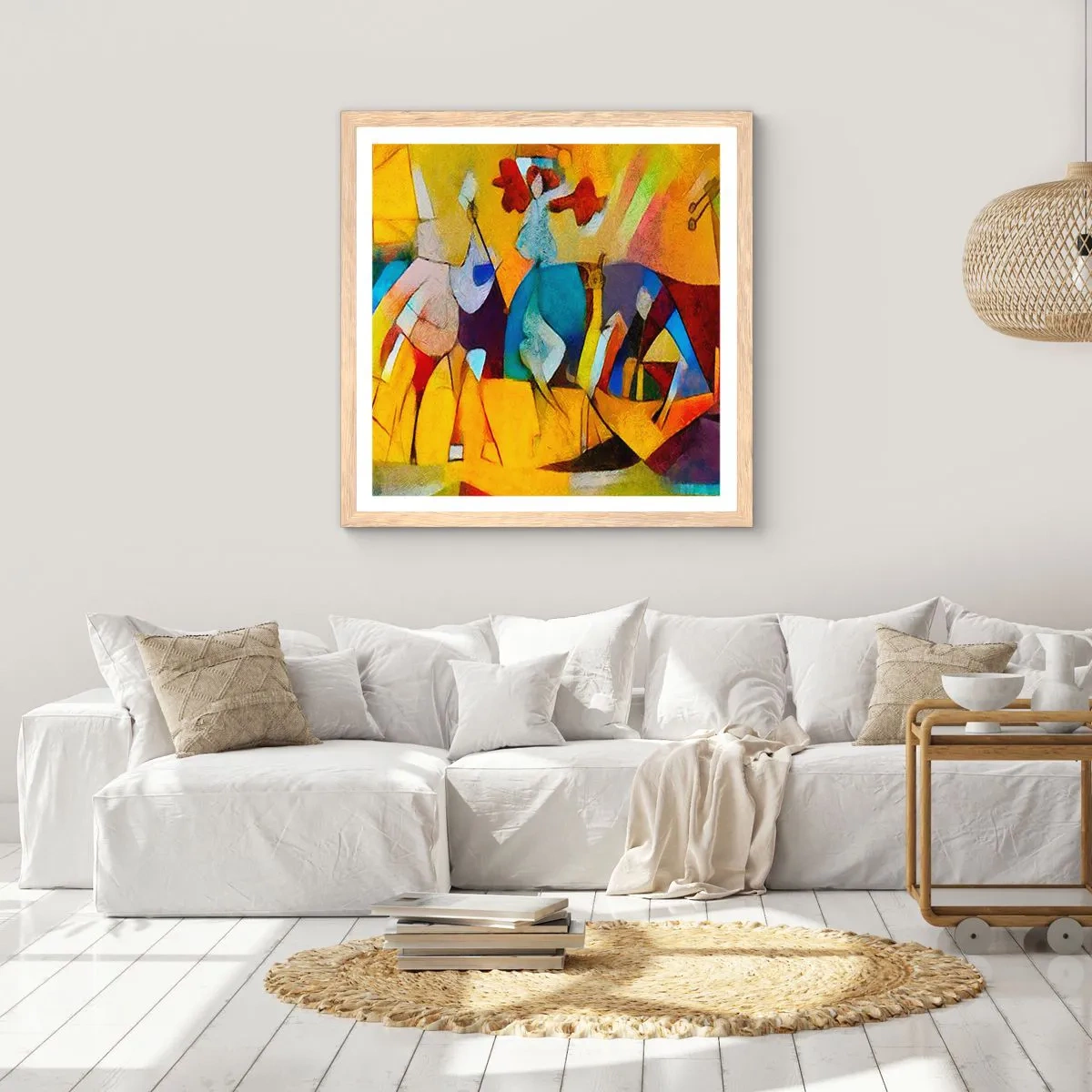 Plakát v rámu světlý dub - Slunce - život - radost - 60x60 cm