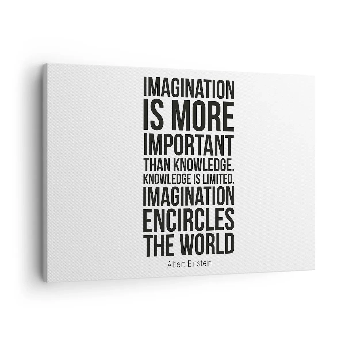 Obraz na plátně - Inspirativní citát na bílém pozadí černým písmem - 70x50cm - Einstein o síle představivosti - Moderní nástěnná dekorace do obývacího pokoje a ložnice ARTTOR