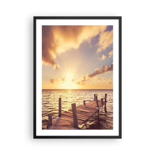 Plakát v černém rámu - Dřevěné molo proti moři při západu slunce - 50x70cm - Zlatá země laskavosti - Moderní nástěnná dekorace do obývacího pokoje a ložnice ARTTOR