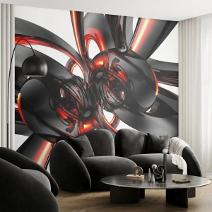 Fototapeta Samolepicí Deluxe Sticker - Pohyb v grafitové a červené - Abstrakce, 3D, Kus - 250x175 cm