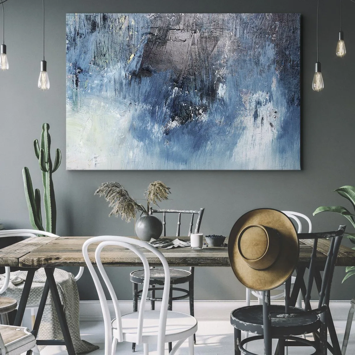 Obraz na plátně - Abstraktní tahy štětcem v odstínech modré - 70x50cm - Rapsodie v modrém - Moderní nástěnná dekorace do obývacího pokoje a ložnice ARTTOR
