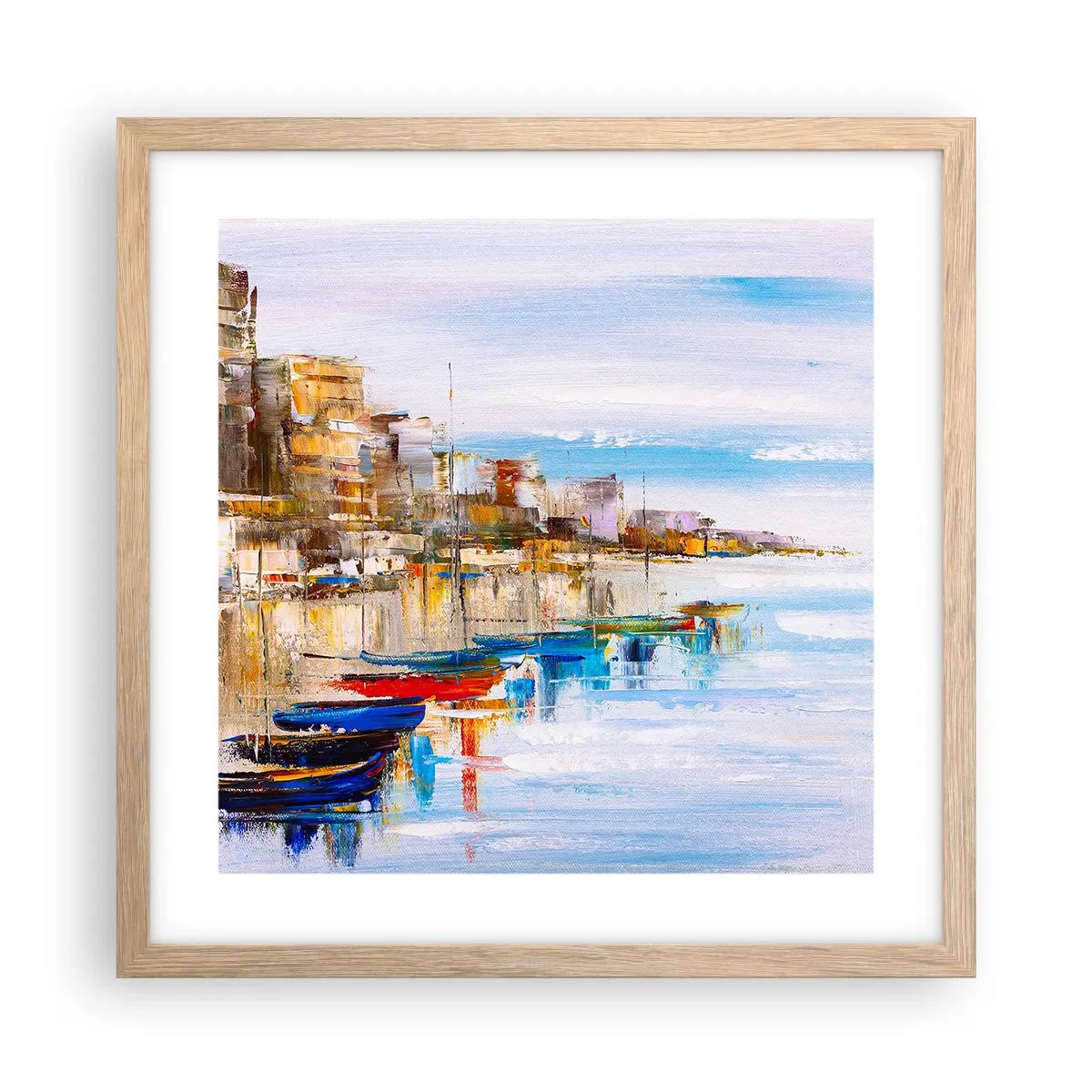 Plakát v rámu světlý dub - Vícebarevný městský přístav - 40x40 cm