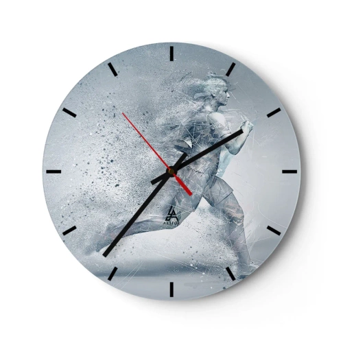 Nástěnné hodiny - Silueta běžící postavy v dynamické, abstraktní podobě - 30x30cm - Energie krystalicky čistá - Moderní nástěnná dekorace do obývacího pokoje, kuchyně a ložnice ARTTOR