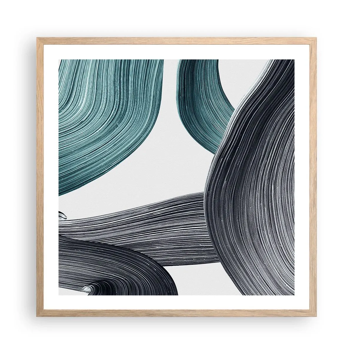 Plakát v rámu světlý dub - Smaragdové a černé vlny - 60x60 cm