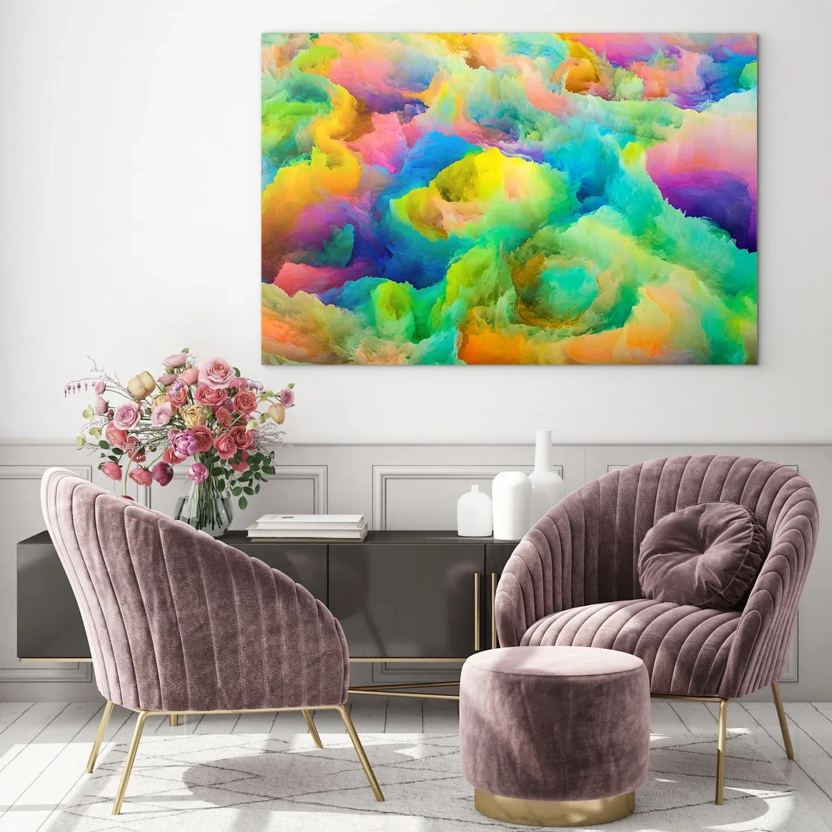 Obraz na skle - Duhové chmýří - 100x70 cm