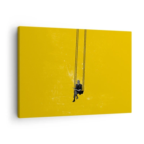 Obraz na plátně - Osoba na houpačce na pozadí sytě žluté - 70x50cm - Den jako každý jiný - Moderní nástěnná dekorace do obývacího pokoje a ložnice ARTTOR