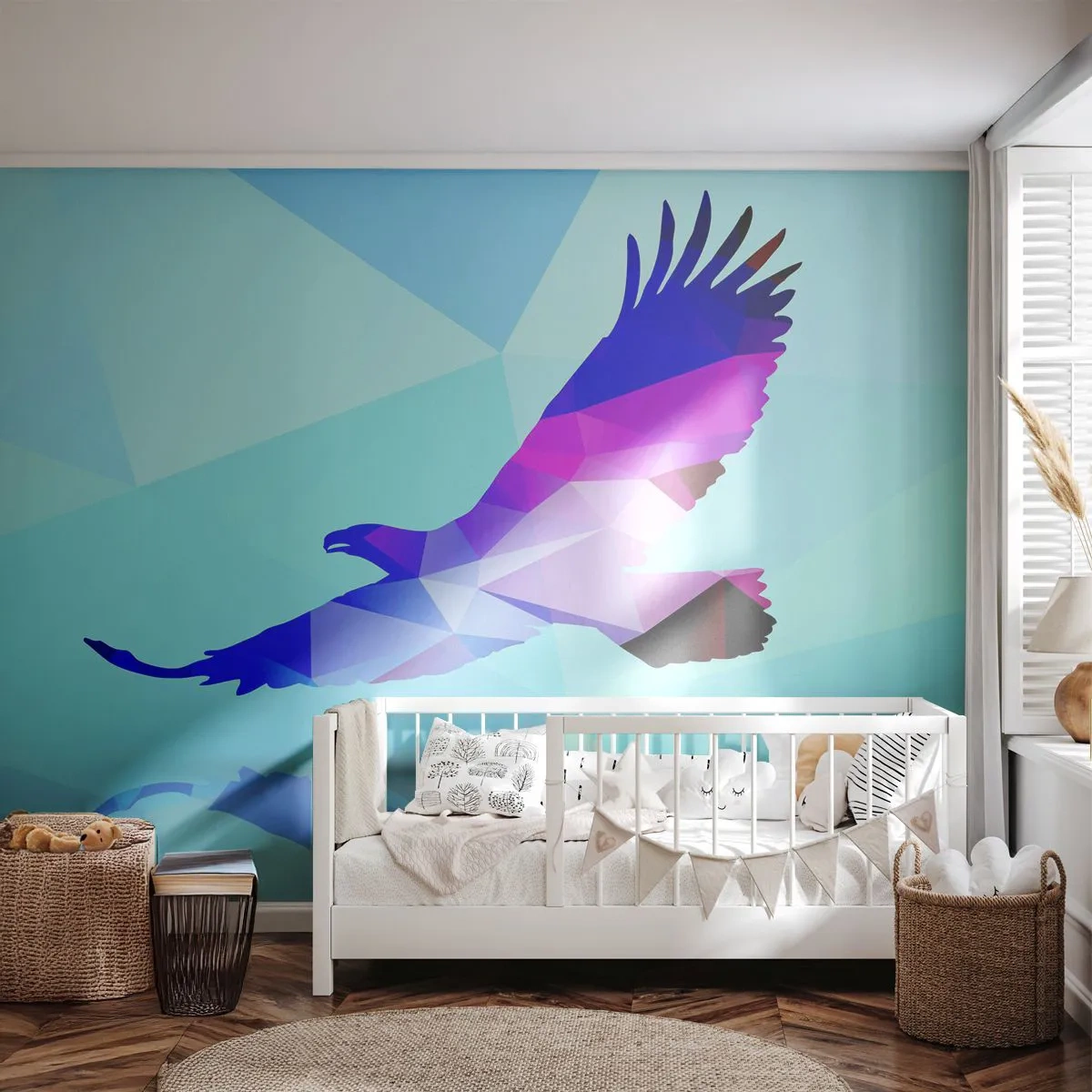 Fototapeta Premium Canvas - Orel v liliovém křišťálu - Pták, Orel, Geometrický obrazec - 250x175 cm
