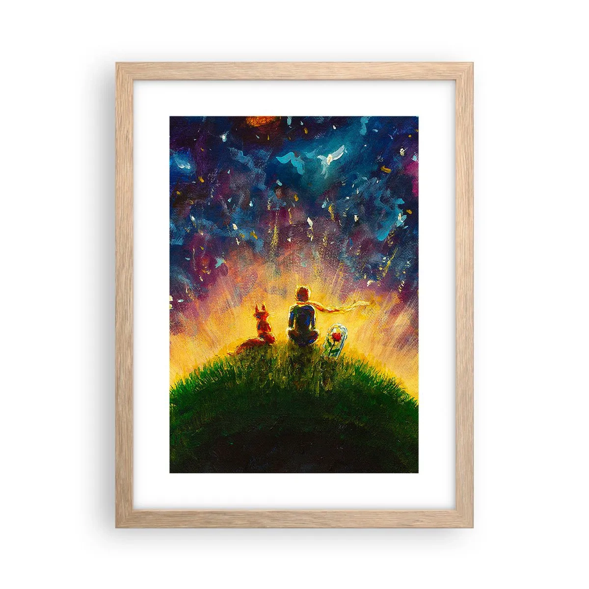 Plakát v rámu světlý dub - Láska a přátelství - celý svět - 30x40 cm
