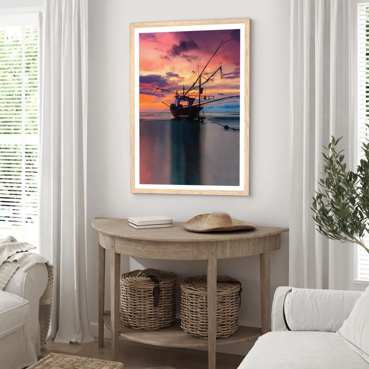 Plakát v rámu světlý dub - Exotický večer - 50x70 cm
