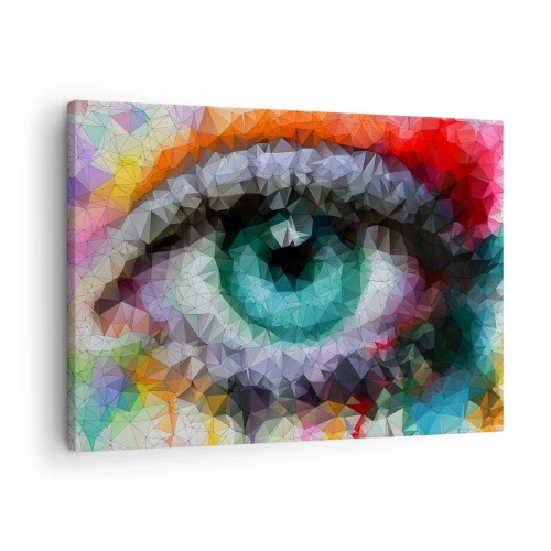 Obraz na plátně - Geometrický vzhled se zelenýma očima - 70x50cm - Krystalický lesk očí - Moderní nástěnná dekorace do obývacího pokoje a ložnice ARTTOR