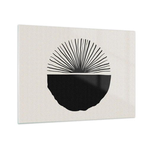 Obraz na skle - Černý geometrický tvar s vějířem čar na krémovém pozadí. - 70x50cm - Řada možností - Moderní nástěnná dekorace do obývacího pokoje a ložnice ARTTOR