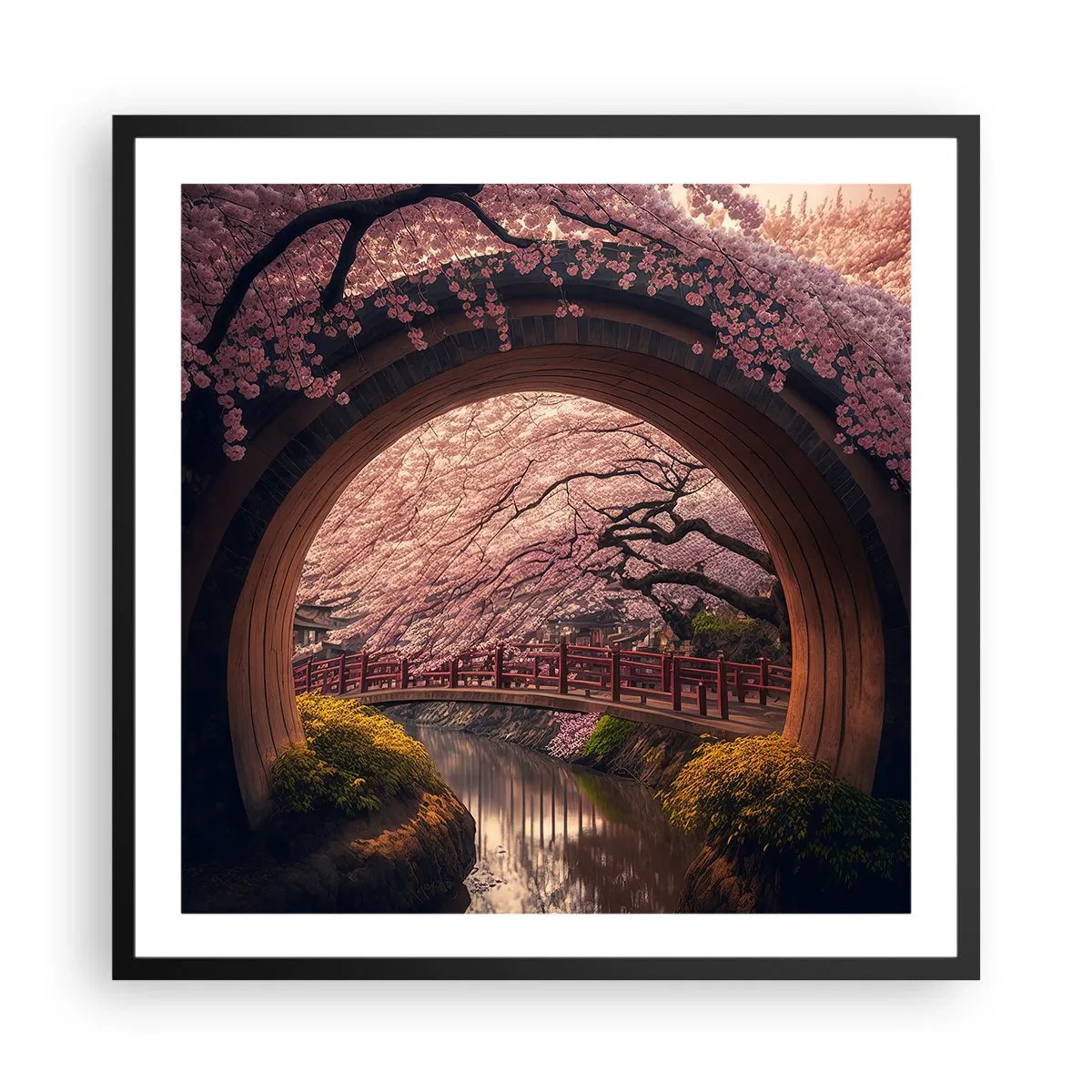 Plakát v černém rámu - Japonské jaro - 60x60 cm
