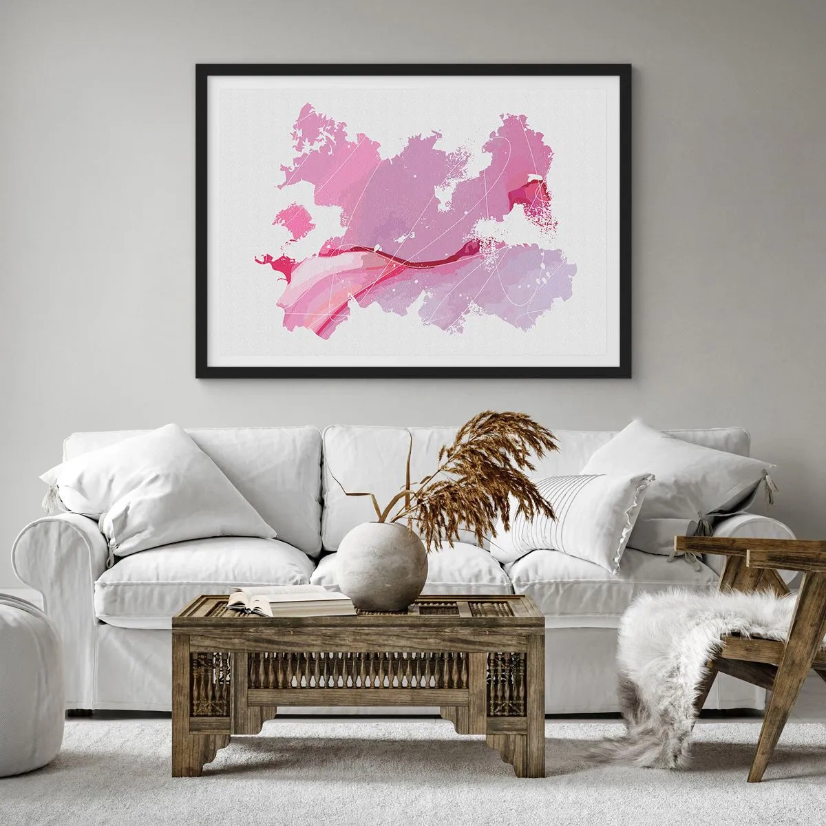Plakát v černém rámu - Mapa růžového světa - 100x70 cm