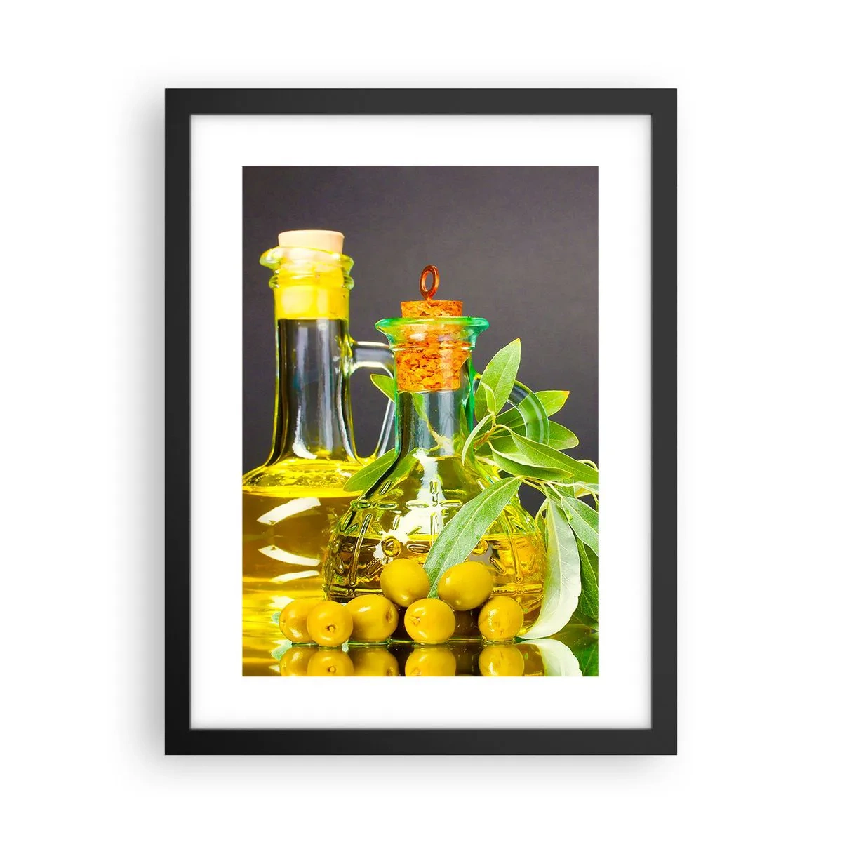 Plakát v černém rámu - Zátiší s olivami a olejem - 30x40 cm
