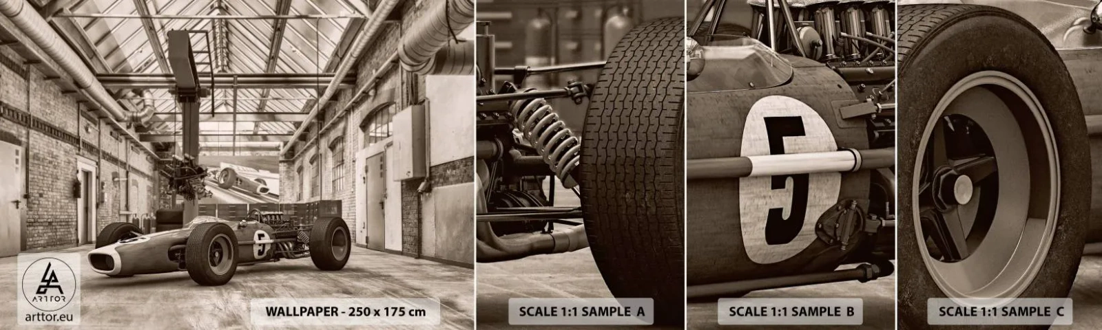 Fototapeta Vzorek Standard Eco - Odpočinek vítěze - Formule 1, Retro, Automobilový průmysl - 100x30 cm