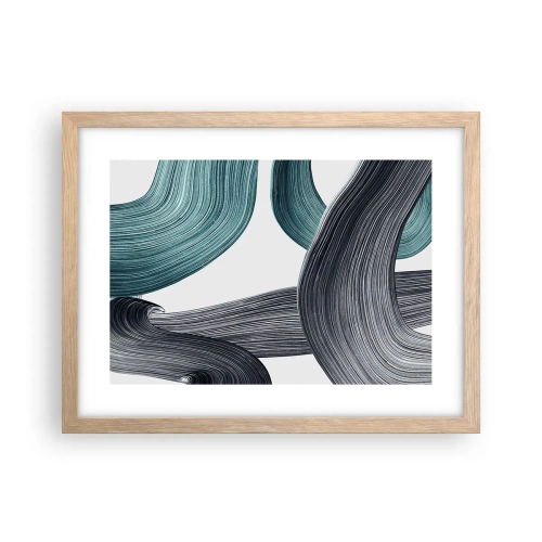 Plakát v rámu světlý dub - Smaragdové a černé vlny - 40x30 cm