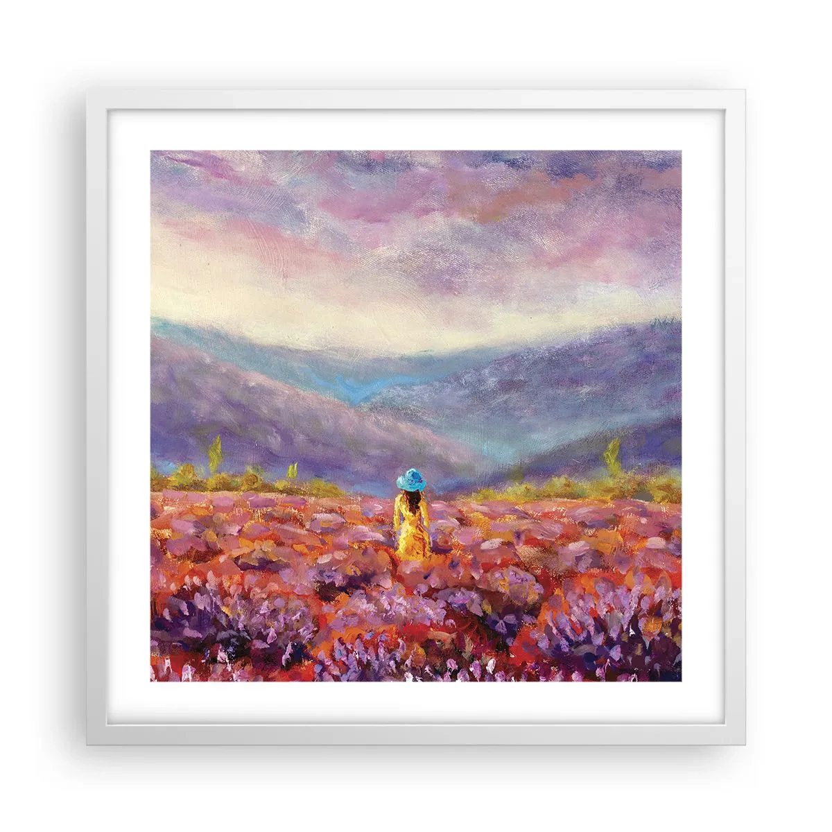 Plakát v bílém rámu - V levandulovém světě - 50x50 cm