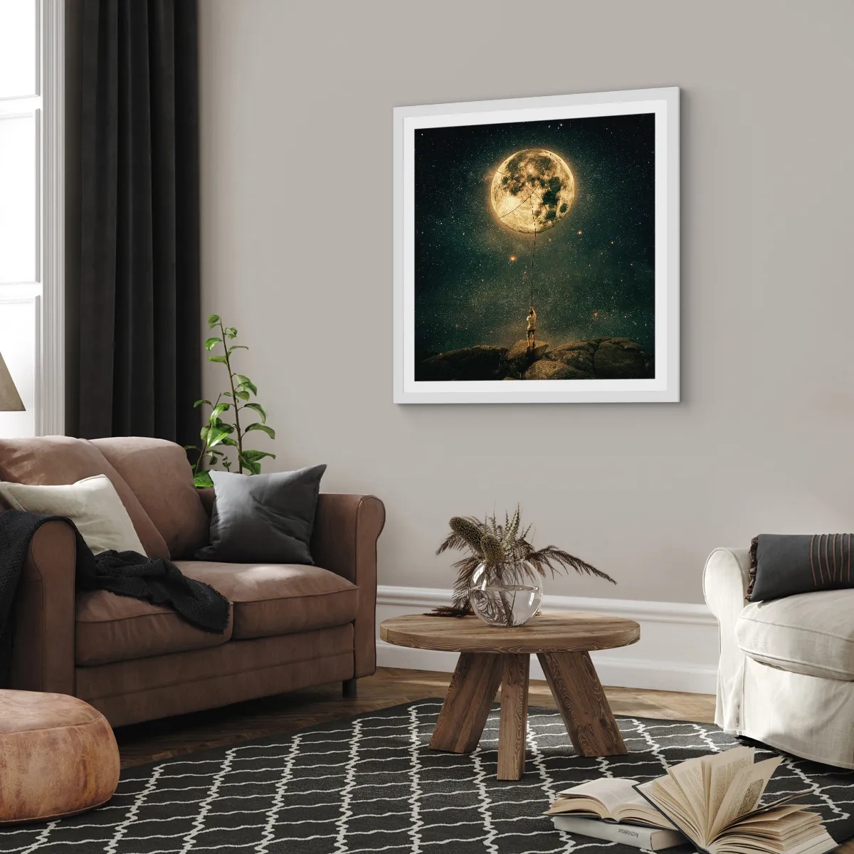 Plakát v bílém rámu - Kluk, který ukradl měsíc - 40x40 cm