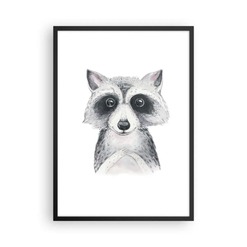 Plakát v černém rámu - Roztomilý mýval zobrazený na bílém pozadí - 50x70cm - Chvíle dojetí - Moderní nástěnná dekorace do obývacího pokoje a ložnice ARTTOR