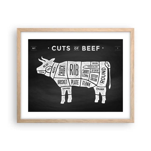 Plakát v rámu světlý dub - Slabikář řezníka - 50x40 cm