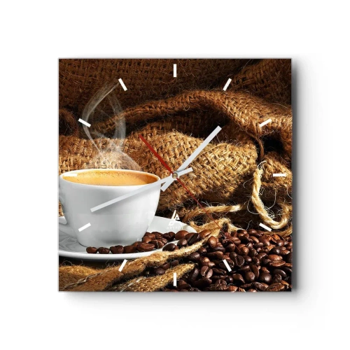 Nástěnné hodiny - Vůně moka a hustota medové tekutiny - 30x30 cm