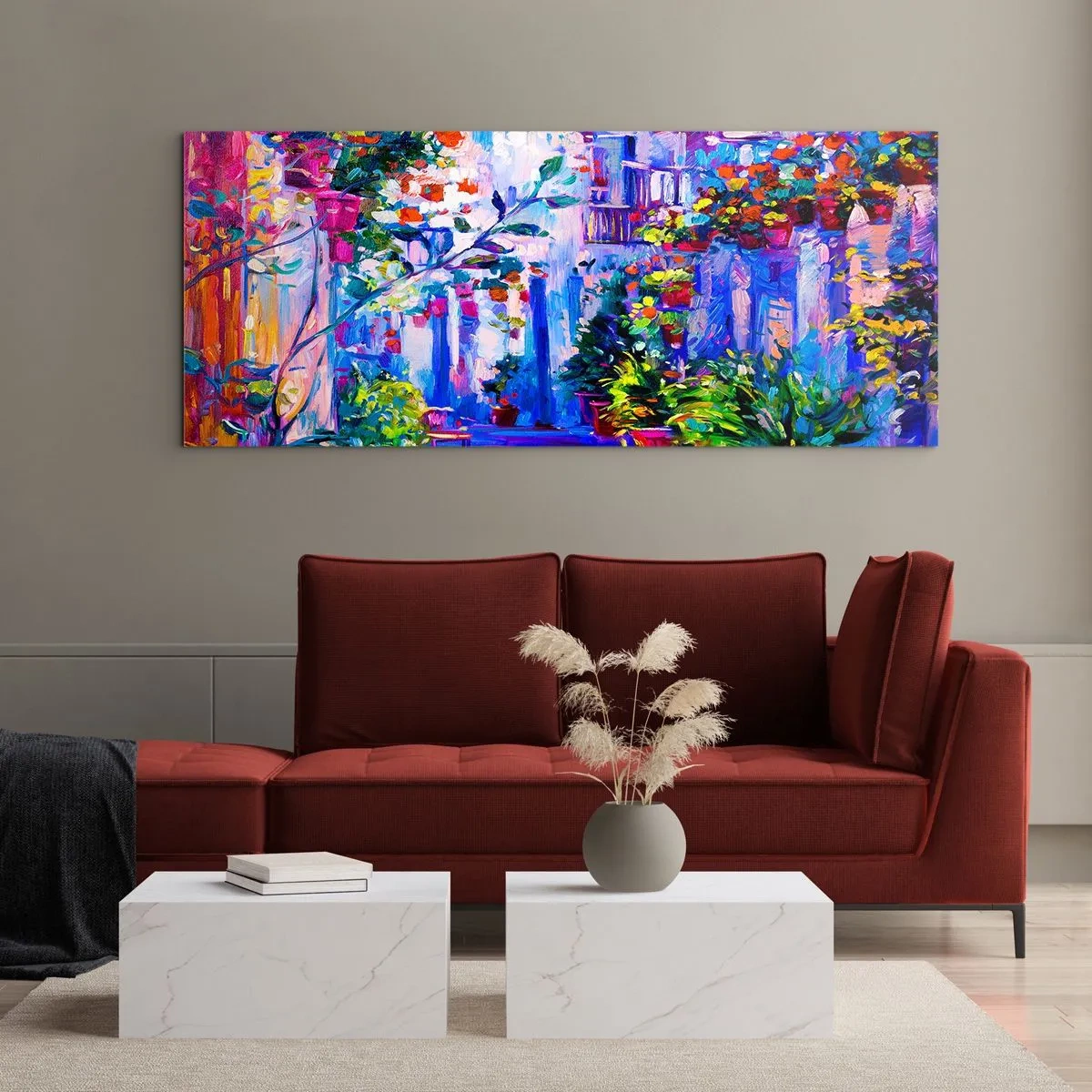 Obraz na skle - Imprese - italská ulička - 140x50 cm