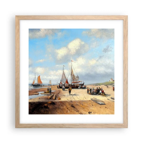 Plakát v rámu světlý dub - Po úspěšném rybolovu - 40x40 cm