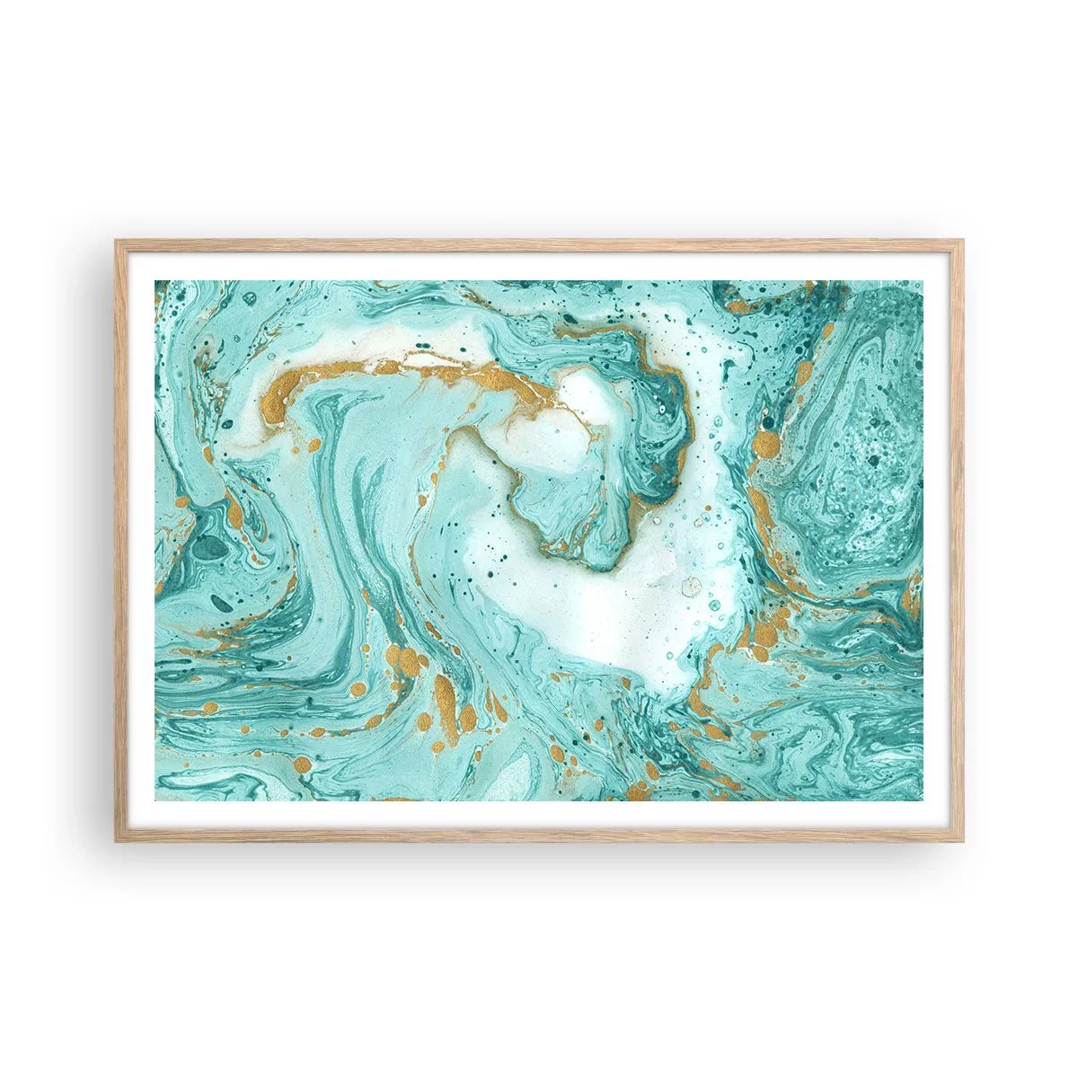 Plakát v rámu světlý dub - Pod velkou vlnou z epochy Edo - 100x70 cm