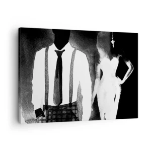 Obraz na plátně - Postavy ve stylu noir, černobílá elegance a tajemno - 70x50cm - Ve stylu noir - Moderní nástěnná dekorace do obývacího pokoje a ložnice ARTTOR