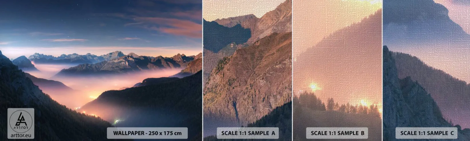 Vzor Fototapety Premium Canvas - Světlo v údolích - Krajina, hory, Les - 100x30 cm