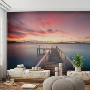 Fototapeta Premium Sand - Jemný plamen večera - Krajina, Západ slunce, Dřevěné molo - 100x70 cm