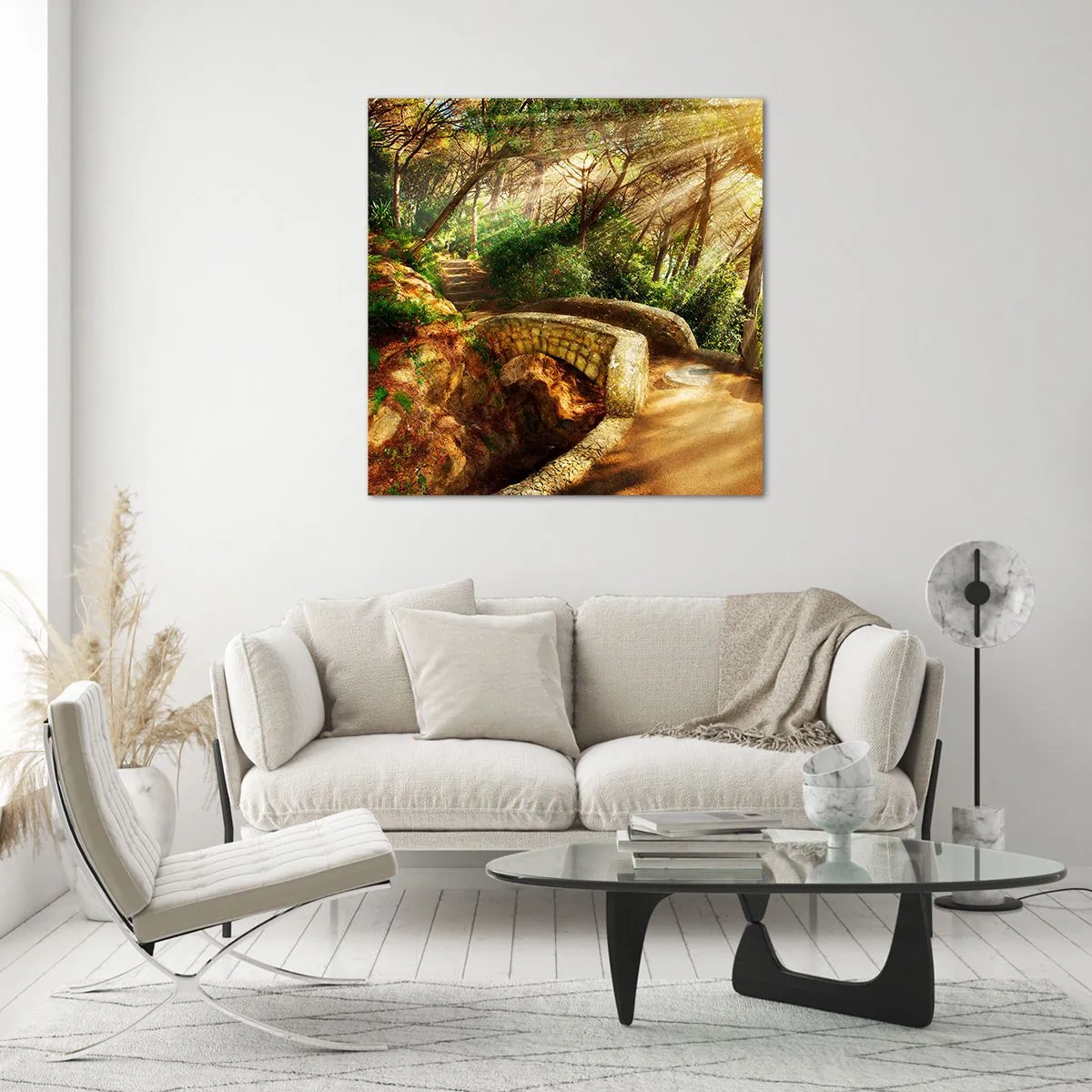 Obraz na skle - Přímo z můstku v pohádkovém lese - 60x60 cm