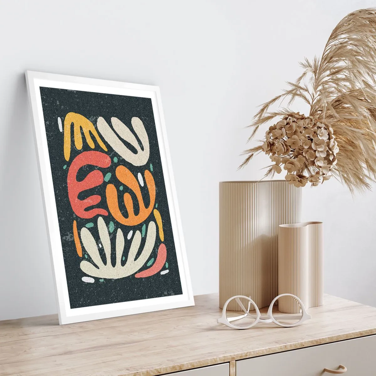 Plakát v bílém rámu - Kompozice – hned tě chytím - 30x40 cm