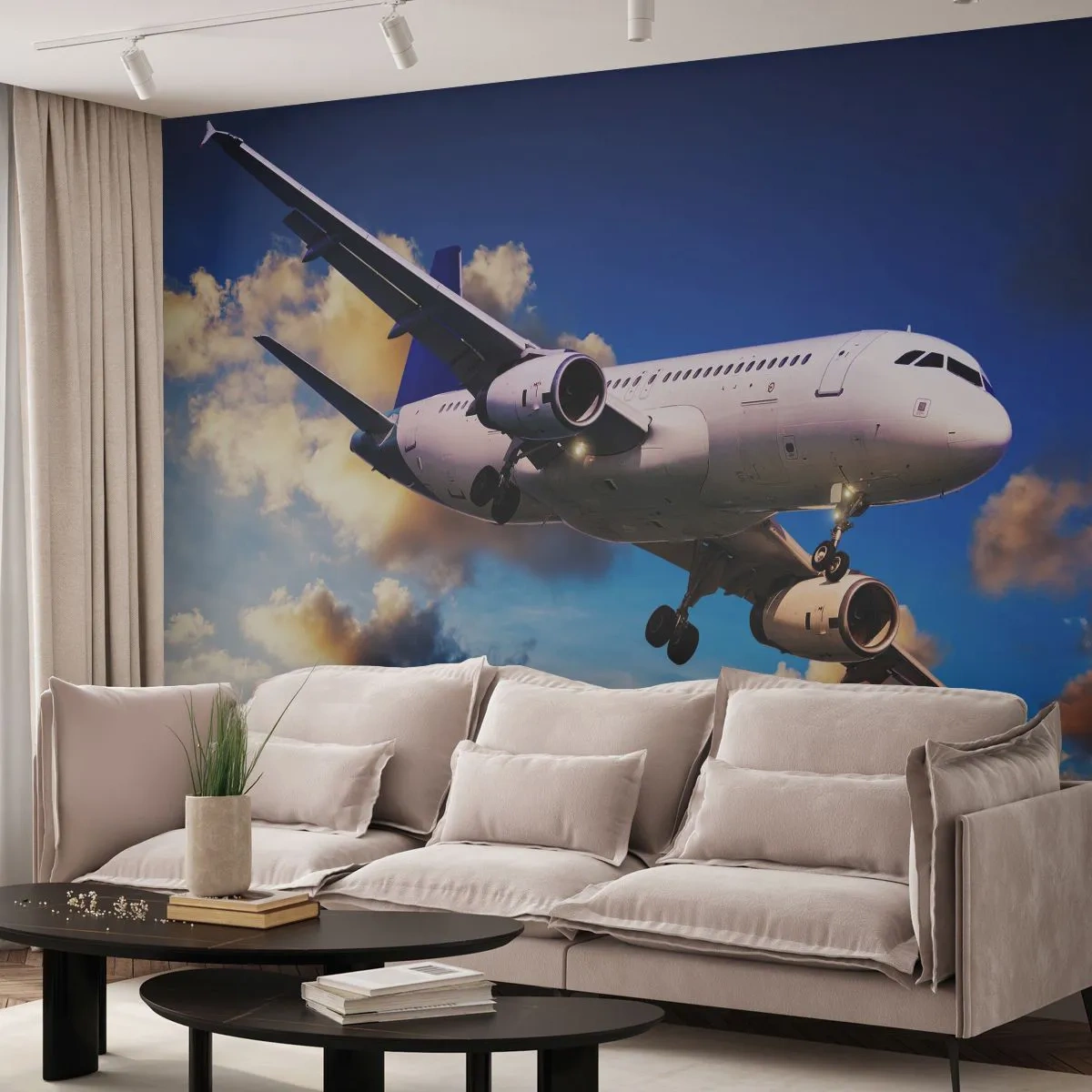 Fototapeta Premium Canvas - Cestování v bílé a blankytné - Letadlo, Výlet, Obloha S Mraky - 250x175 cm