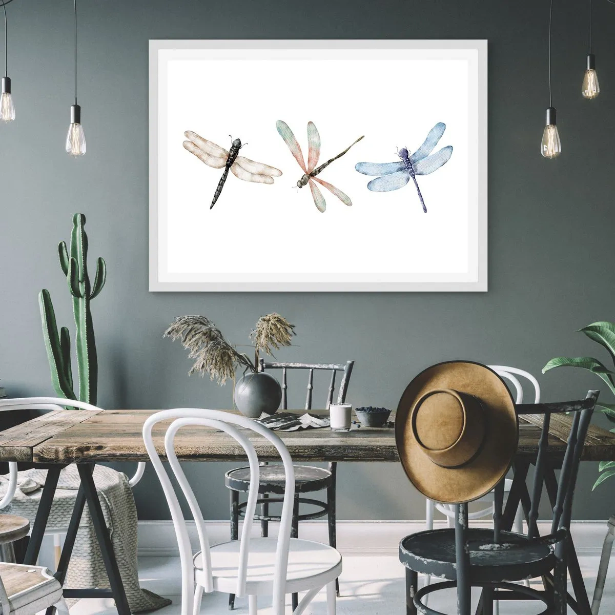 Plakát v bílém rámu - Beztížné vážky - 70x50 cm