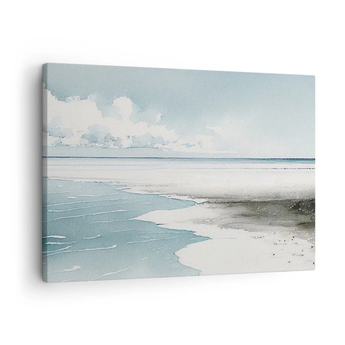 Obraz na plátně - Klidné moře a pláž ve světlých odstínech modré - 70x50cm - Jemný příliv - Moderní nástěnná dekorace do obývacího pokoje a ložnice ARTTOR