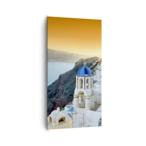 Obraz na plátně - Santorini - přitulené ke skalám - 65x120 cm