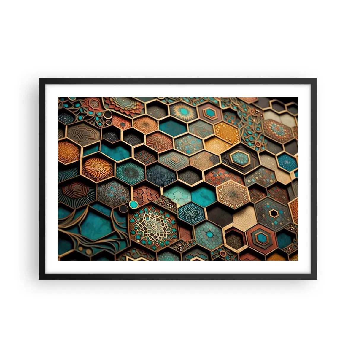 Plakát v černém rámu - Arabské ornamenty – variace - 70x50 cm