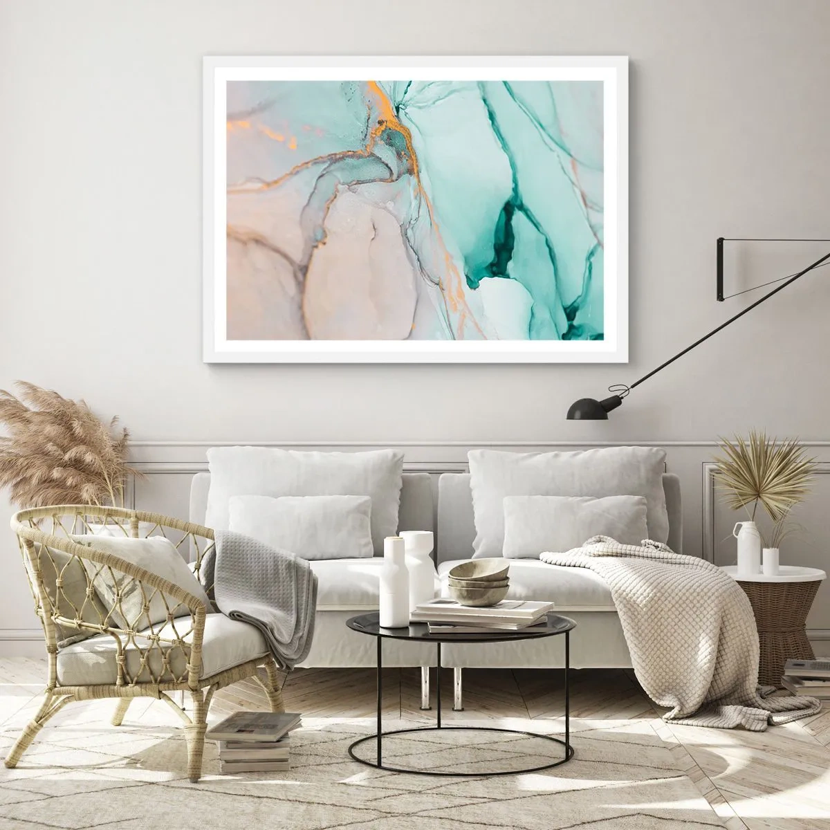 Plakát v bílém rámu - Tanec tvarů a barev - 91x61 cm