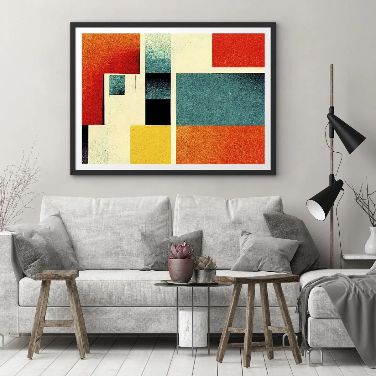 Plakát v černém rámu - Geometrická abstrakce – dobrá energie - 70x50 cm