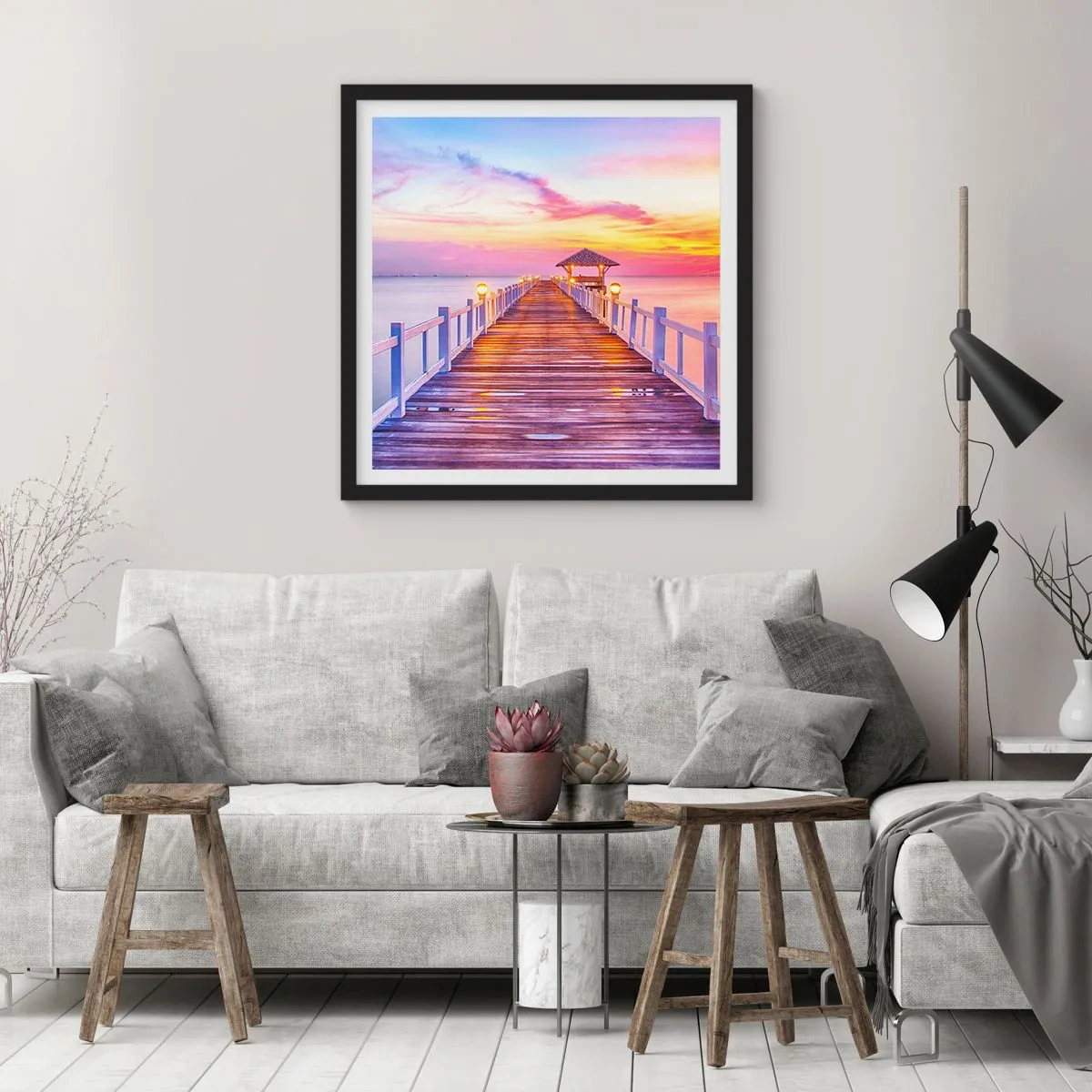 Plakát v černém rámu - Liliově-zlaté ticho večera - 50x50 cm