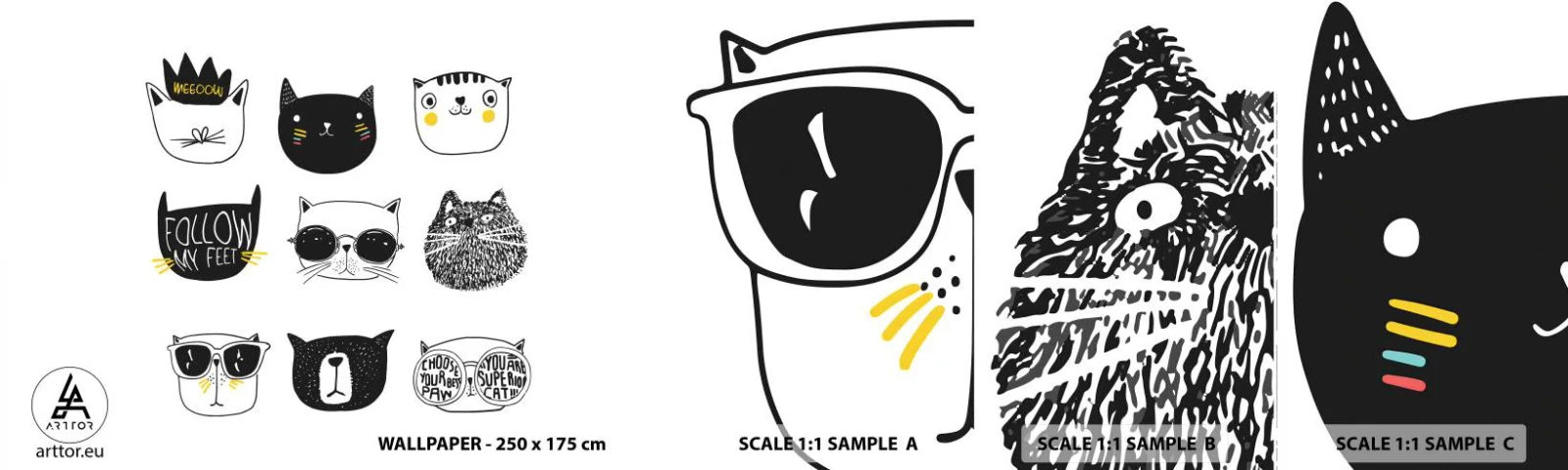 Fototapeta Vzorek Standard Eco - Každý jiný - Kočka, Ilustrace, Grafika - 100x30 cm