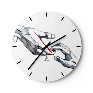 Nástěnné hodiny - Symbolické spojení lidských a robotických rukou - 30x30cm - Dobré gesto - Moderní nástěnná dekorace do obývacího pokoje, kuchyně a ložnice ARTTOR