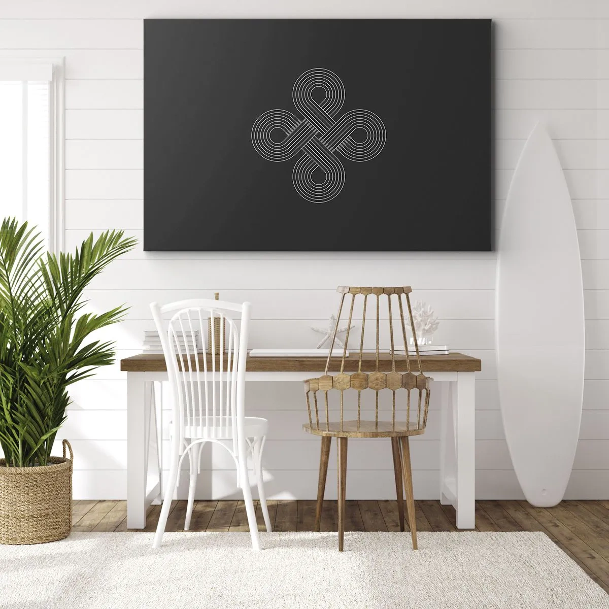 Obraz na plátně - Keltský vzor v minimalistickém stylu na černém pozadí - 70x50cm - V keltském duchu - Moderní nástěnná dekorace do obývacího pokoje a ložnice ARTTOR