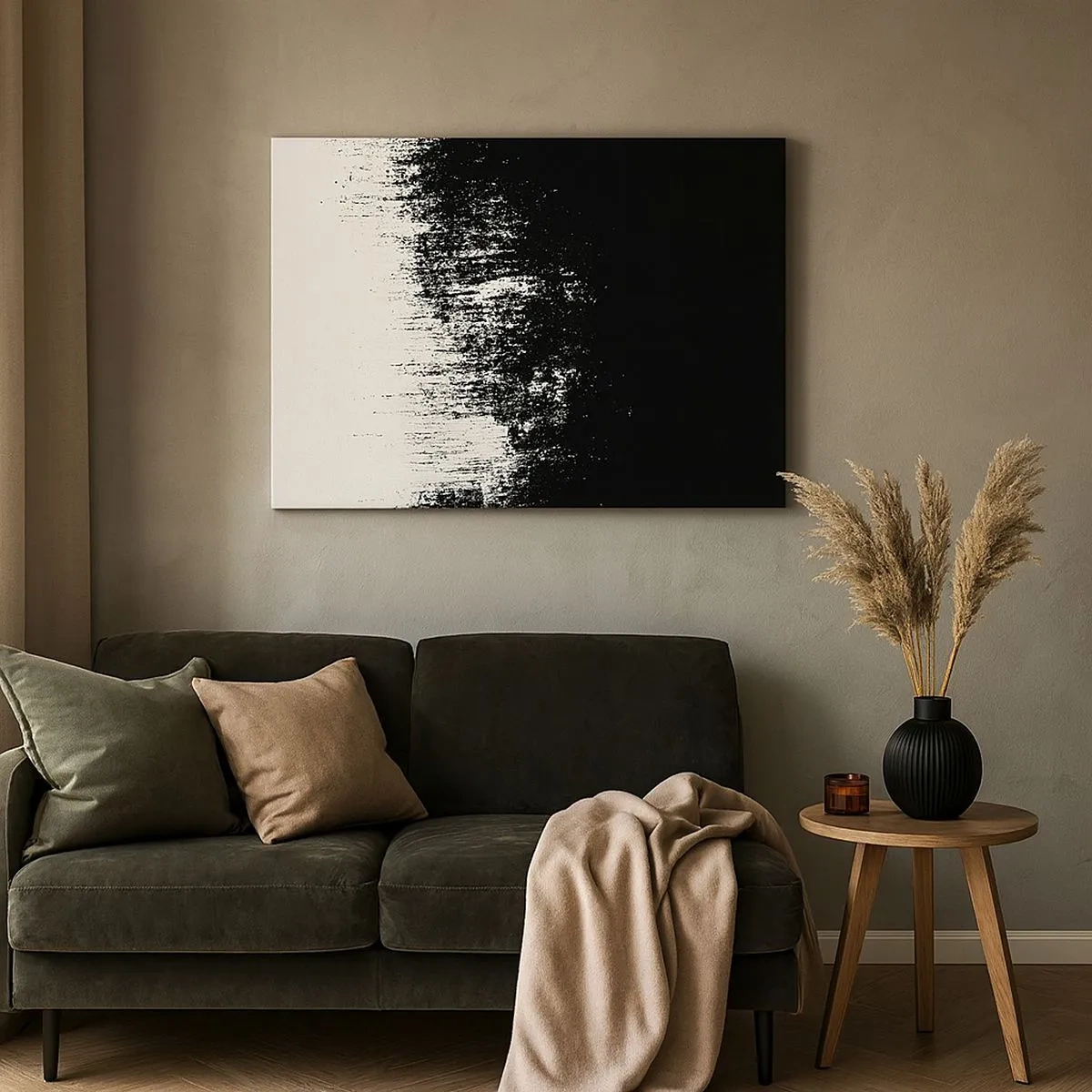 Obraz na plátně - Minimalistická abstrakce v černé a bílé - 70x50cm - Vítězem se stává… - Moderní nástěnná dekorace do obývacího pokoje a ložnice ARTTOR