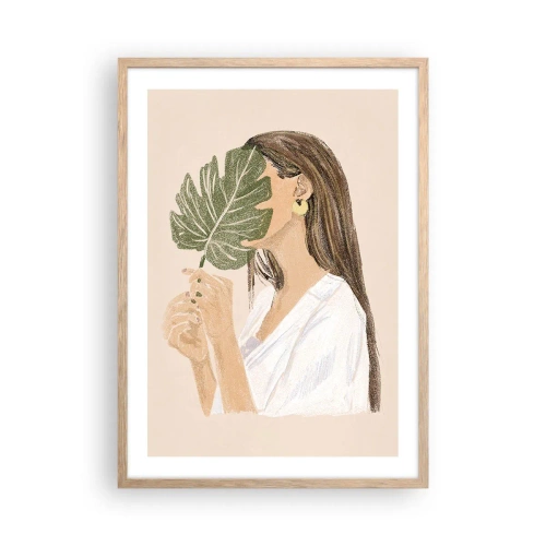 Plakát v rámu světlý dub - Tajemný portrét s vějířem - 50x70 cm